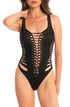 Einteiliger Badeanzug mit Ausschnitt Schwarz PIN-UP STARS